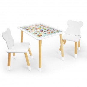 Детский комплект стол и два стула Мишка Rolti Baby с накладкой Алфавит (белая столешница/белое сиденье/береза ножки) в Нытве - nytva.ok-mebel.com | фото