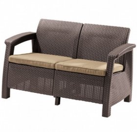 Диван пластиковый Корфу (Corfu love seat) коричневый - серо-бежевый* в Нытве - nytva.ok-mebel.com | фото 2