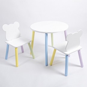 Комплект детский стол КРУГЛЫЙ и два стула МИШКА ROLTI Baby (белая столешница/белое сиденье/цветные ножки) в Нытве - nytva.ok-mebel.com | фото