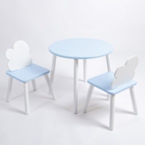 Комплект детский стол КРУГЛЫЙ и два стула ОБЛАЧКО ROLTI Baby (голубая столешница/голубое сиденье/белые ножки) в Нытве - nytva.ok-mebel.com | фото