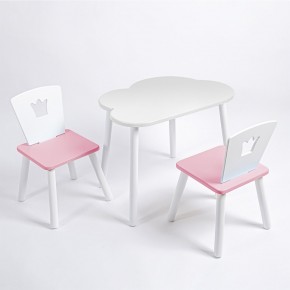 Комплект детский стол ОБЛАЧКО и два стула КОРОНА ROLTI Baby (белая столешница/розовое сиденье/белые ножки) в Нытве - nytva.ok-mebel.com | фото