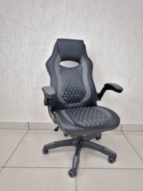 Кресло геймерское Barneo K-37 (черная кожа серые вставки) в Нытве - nytva.ok-mebel.com | фото