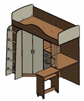 Кровать-чердак "Теремок-1" Дуб молочный/Орех в Нытве - nytva.ok-mebel.com | фото 3