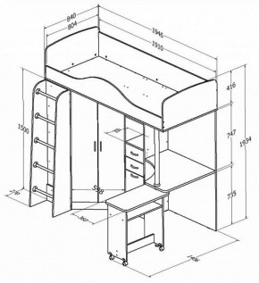 Кровать-чердак "Теремок-1" Дуб молочный/Венге в Нытве - nytva.ok-mebel.com | фото 2