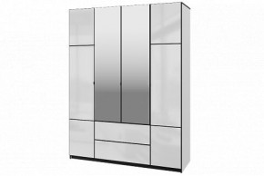 Шкаф 4-х дверный Палермо 02 с ящиками и зеркалом Белый гладкий шелк/Черный гладкий шелк в Нытве - nytva.ok-mebel.com | фото
