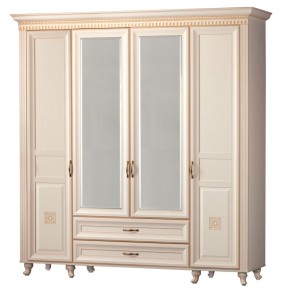Шкаф для одежды 4-дверный с зеркалом №493 Марлен кремовый белый в Нытве - nytva.ok-mebel.com | фото