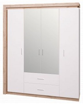Шкаф для одежды с ящиками 4-х створчатый с зеркалом Люмен 16 в Нытве - nytva.ok-mebel.com | фото