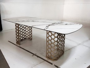 Стол CHIAVARI 220 KL-188 Контрастный мрамор матовый, итальянская керамика / Шампань, ®DISAUR в Нытве - nytva.ok-mebel.com | фото 6