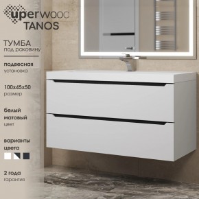Тумба под раковину Uperwood Tanos 100 см, подвесная, белая/графит в Нытве - nytva.ok-mebel.com | фото 3